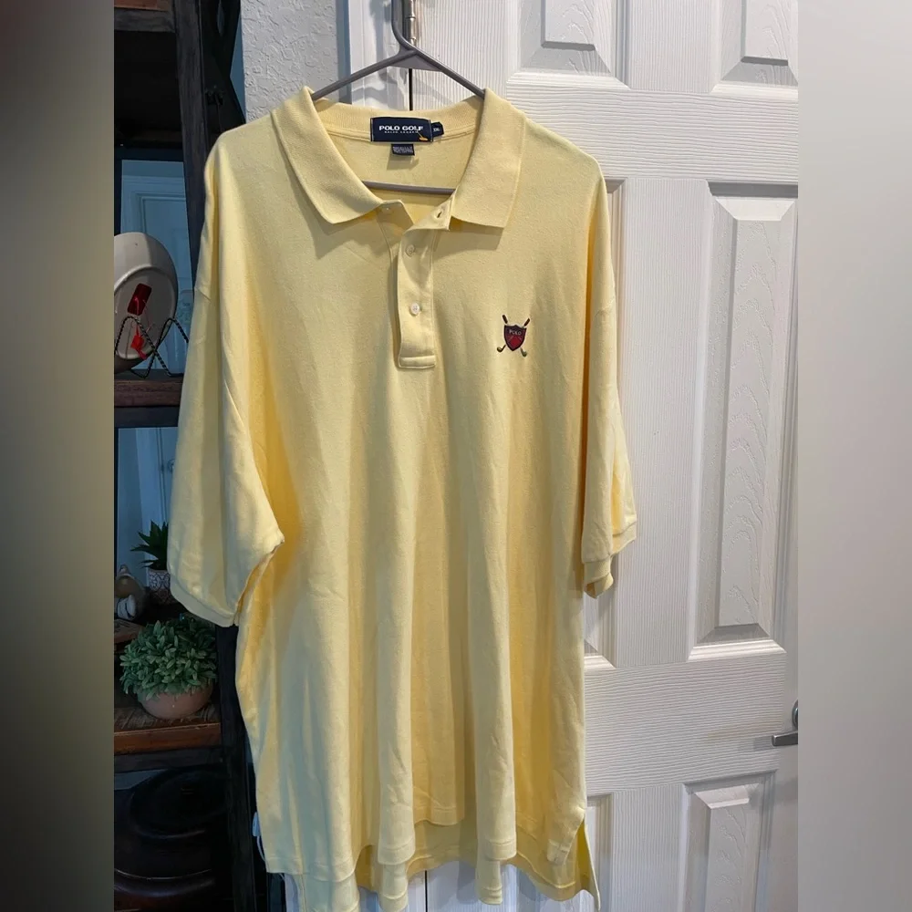Polo Golf Ralph Lauren Pastel Yellow Short Sleeve golf polo short w plaid crest